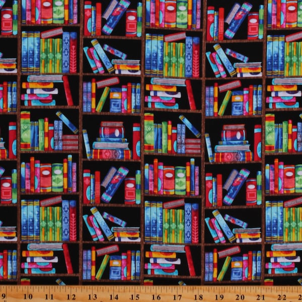 Cotton Shelves Books Bookshelves Library Bindings Stacks Reading Multicolor Cotton Fabric Print by the Yard (GAIL-C8367-MULTI) D387.28