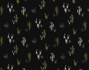 Soft Knit Cactus Succulents Botanical Plants on Black 58" Wide Poly/Spandex Stretch Knit Fabric Print by the Yard (7300F-6C-black) D447.09