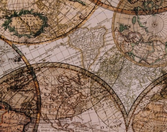 Cotton Seven Seas Oceans World Maps Nautical Atlas Cartography Travel Digital Print Cotton Fabric Print by the Yard (51381D) D684.62