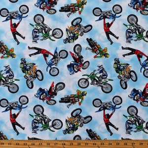 Cotton Dirt Bikes Motorcross Motocross Motorbikes Motorcycles Bikers Racing Sports Cotton Fabric Print by the Yard D668.52