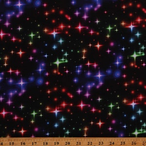 Cotton Christmas Neon Stars Lights Holiday Winter Space Galaxy Multicolor Cotton Fabric Print by the Yard (122179) D407.34
