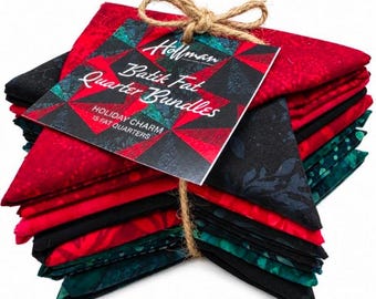 Fat Quarter Bundle - Batiks Holiday Charm Hoffman California Fabrics Christmas Winter Quilter's Cotton 15 Fat Quarters (M219.04)