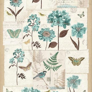 24&quot; X 44&quot; Panel Cotton En Bleu Antique Paper Butterfly Butterflies Floral Cream Fabric Panel (Y4029-55-MULTICOLOR) D474.70 by Clothworks