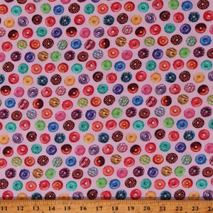 Cotton Donut Dessert Food Eating Sprinkles Frosted Covered Donuts Pink Cotton Fabric Print by the Yard (SRKD-20629-98-STRAWBERRY) D572.61