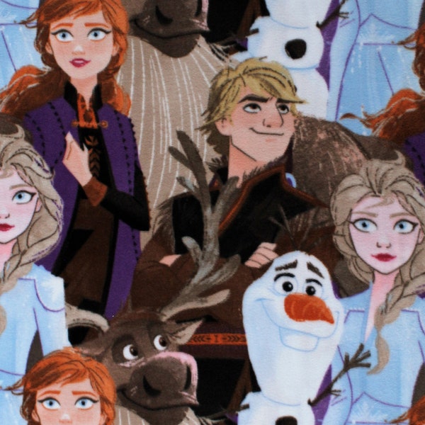 Fleece Frozen Characters Elsa Anna Olaf Sven Kristoff Kids Disney Fleece Fabric Print by the Yard (19289) A343.14