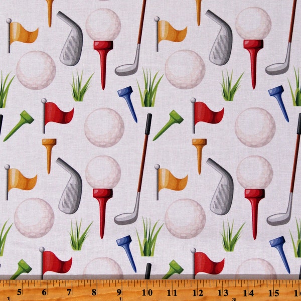 Algodón Golf Pelotas de golf Palos de golf Tees Bandera Deportes Tela de algodón blanca estampada cortada a medida (116253) D667.86