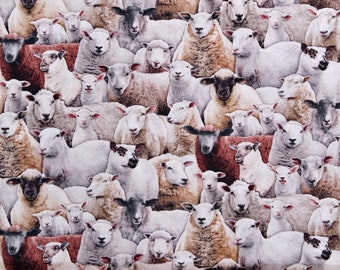 Cotton Sheep Lambs Animals Barnyard Farm Animals Cream Cotton Fabric Print by the Yard (600MULTI) D678.83