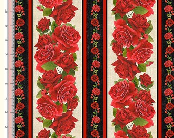 Rose Stripe Red, Cotton Quilt Fabric by the Yard, Timeless Treasures ...