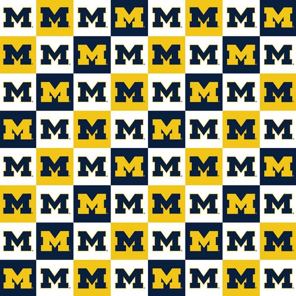 Cotton University of Michigan U of M Wolverines Check Cotton Fabric Print by the Yard (mchg1158) D350.17