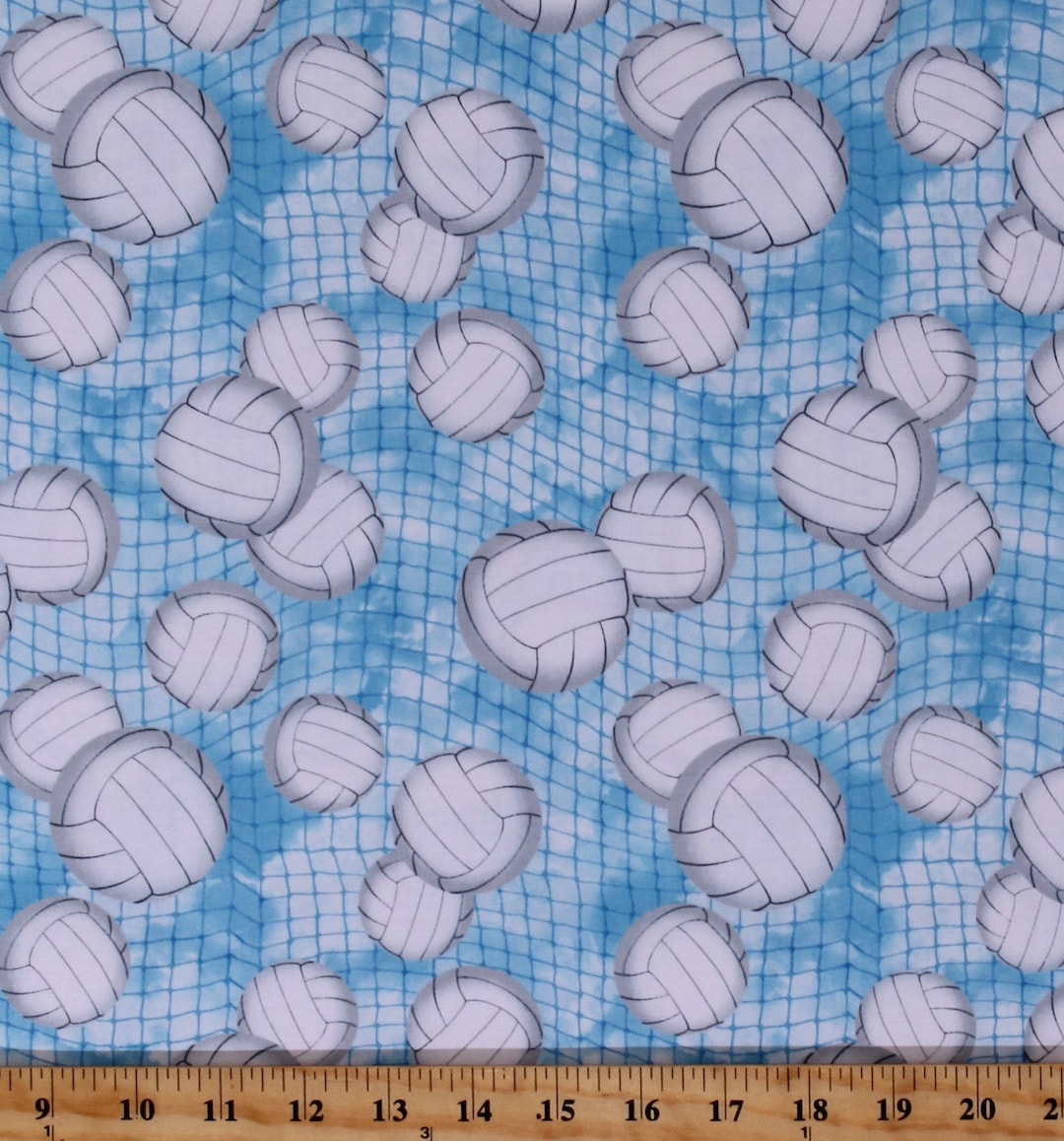 Cotton Volleyball Balls Volleyball Nets Allover on Blue Sports Cotton