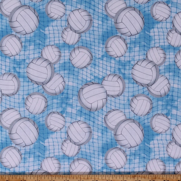 Cotton Volleyball Balls Volleyball Nets Allover on Blue Sports Cotton Fabric Print by the Yard (GAIL-C7042-BLUE) D661.05