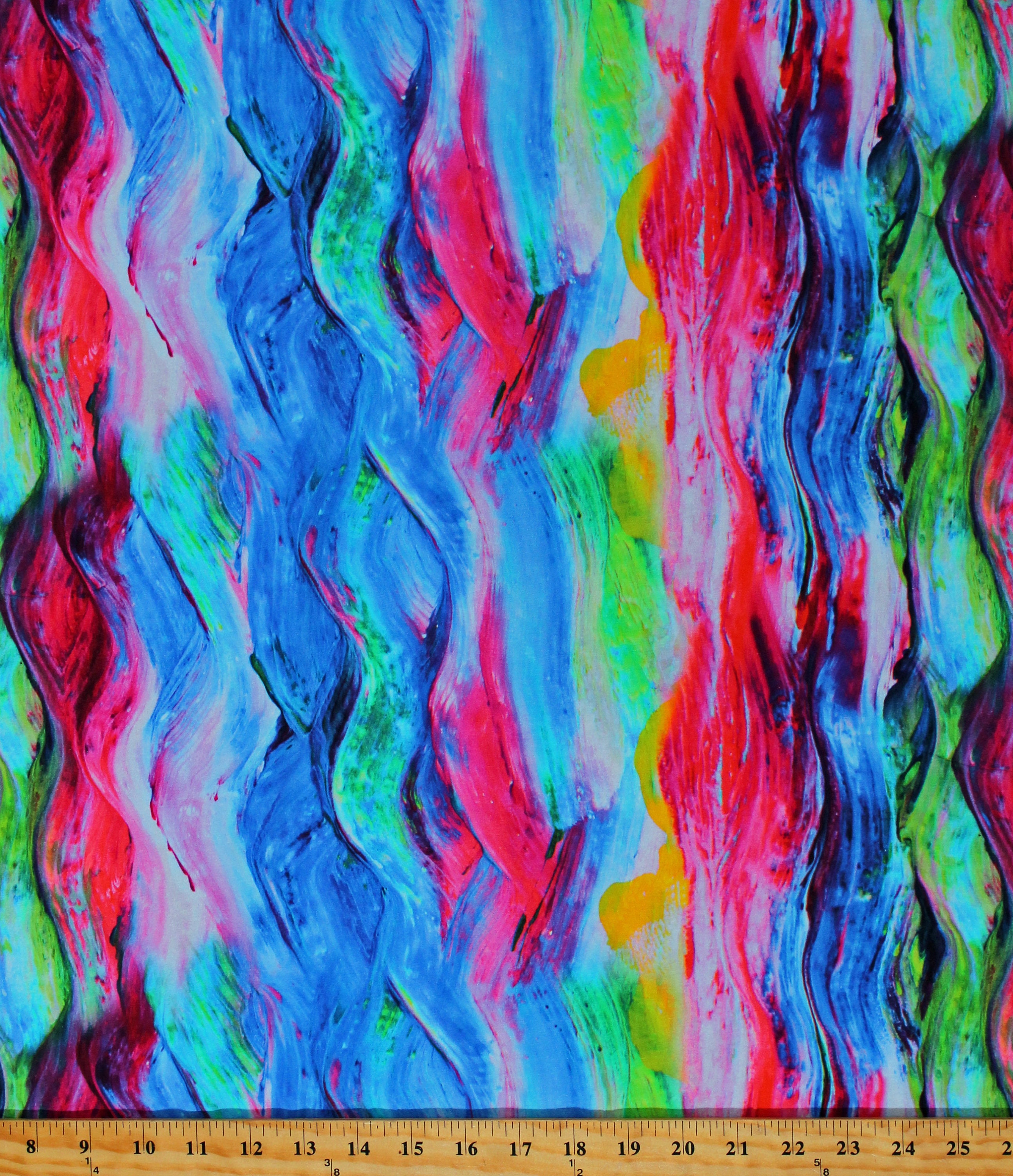 Jersey Knit Colorful Paintbrush Strokes Waves of Color Rainbow Multi-Color Laguna 60" Wide Cotton/Spandex Fabric by the Yard D450.20