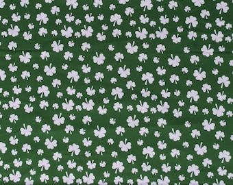 Cotton Saint Patricks Day Shamrocks Lucky Clovers White Four-Leaf Clovers Green Cotton Fabric Print by the Yard (112495) D561.70