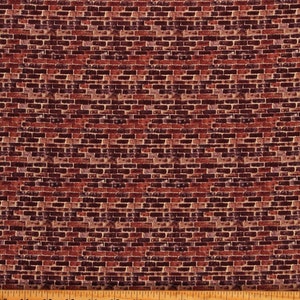 Cotton Bricks Red Brick Wall Pavement Stones Blocks Landscape Building Stonework Naturescapes Basics Rust Fabric Print by the Yard D142.38