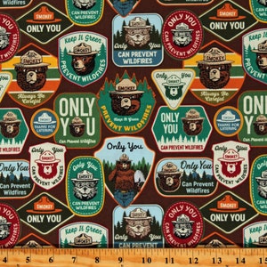 Cotton Only You Smokey The Bear Ranger Wilderness Wildfire Prevention Words Brown Cotton Fabric Print by the Yard (C14640-BROWN) D787.18