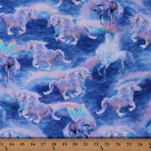 Cotton Unicorns Rainbows Magical Fairytale Animals Sky Unicorn Mystique Purple Cotton Fabric Print by the Yard D770.96 Quilting Treasures
