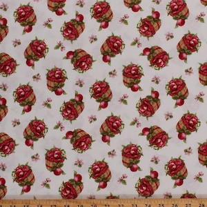 Cotton Apple Festival Apples Baskets Blossoms Fruit Food Harvest Autumn Fall Autumnal Red Cotton Fabric Print by the Yard (1524-48) D383.23