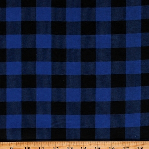Flannel Buffalo Plaid Royal Blue and Black Approx. 1&quot; Squares Flannel PRT Cotton Fabric by the Yard (103964) D275.29