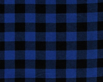 Flannel Buffalo Plaid Royal Blue and Black Approx. 1" Squares Flannel PRT Cotton Fabric by the Yard (103964) D275.29