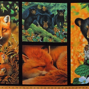 24.5" X 44" Panel Woodland Animals Foxes Black Bears North American Wildlife Digital Cotton Fabric Panel (AJQD-18459-268NATURE) D478.53