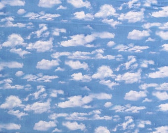 Cotton Clouds Cloudy Sky Skies Atmosphere Nature Landscape Blue Cotton Fabric Print by the Yard (369-LIGHTBLUE) D786.14