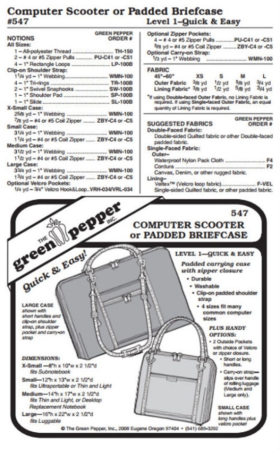 Computer Scooter or Padded Briefcase - 547 - The Green Pepper Patterns Computer Scooter or Padded Briefcase - 547 - The Green Pepper Patterns