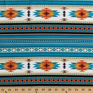 Cotton Southwest Tuscon Metallic Aztec Turquoise Cotton Fabric Print by the Yard (M201TURQUOISE) D462.54