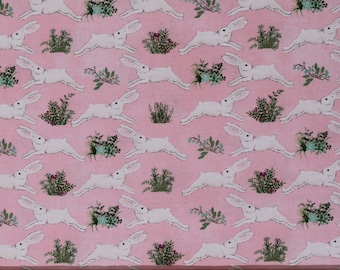 Cotton Bunnies Bunny Rabbits Flowers Plants Touch Of Spring Woodland Animals Pink Cotton Fabric Print by the Yard (18746-PNK-CTN-D) D685.59