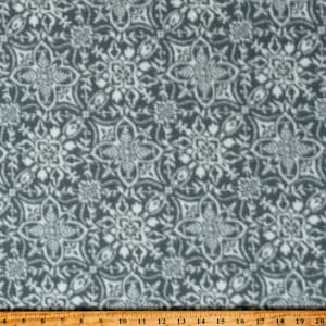 May include: Gray fleece fabric with a white patterned design featuring repeating geometric shapes.