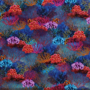 Cotton Coral Oceans Waters Colorful Seas Underwater Fanta Cotton Fabric Print by the Yard (04281-Multicolor) D376.38