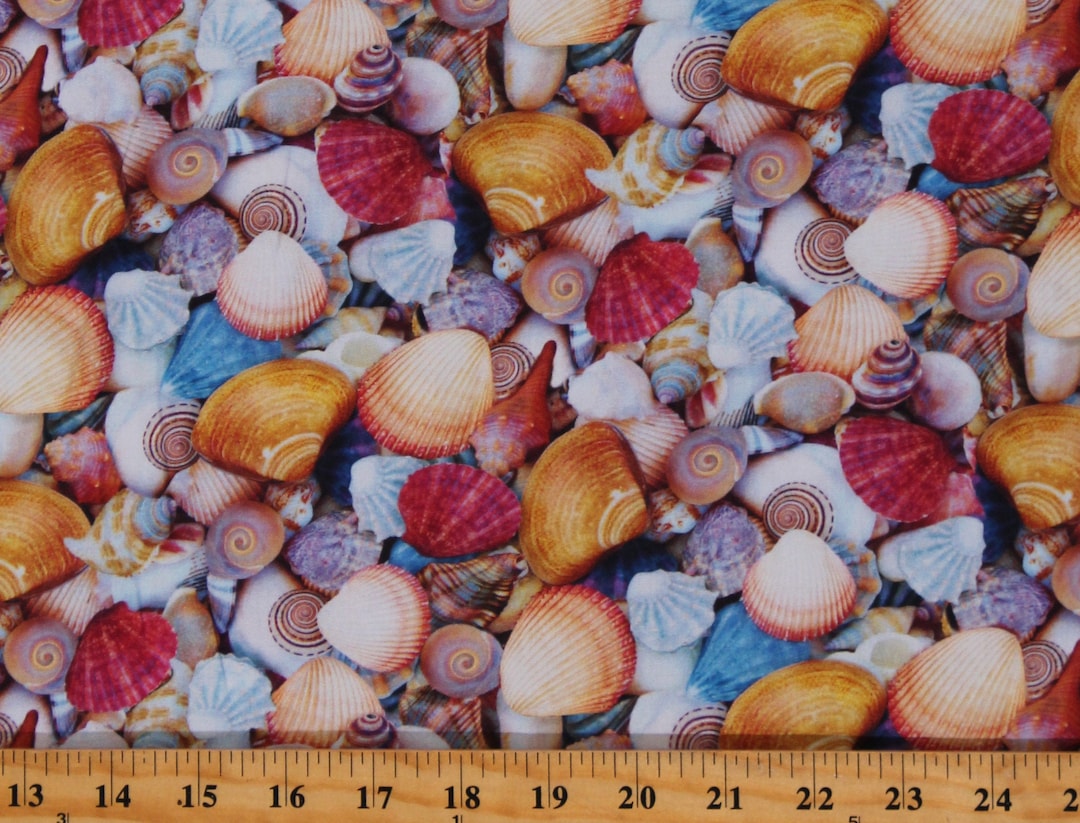 Ocean Shell Textiles Cotton Sea Shells Ocean Shore Beach Vacation Travel Landscapes ...