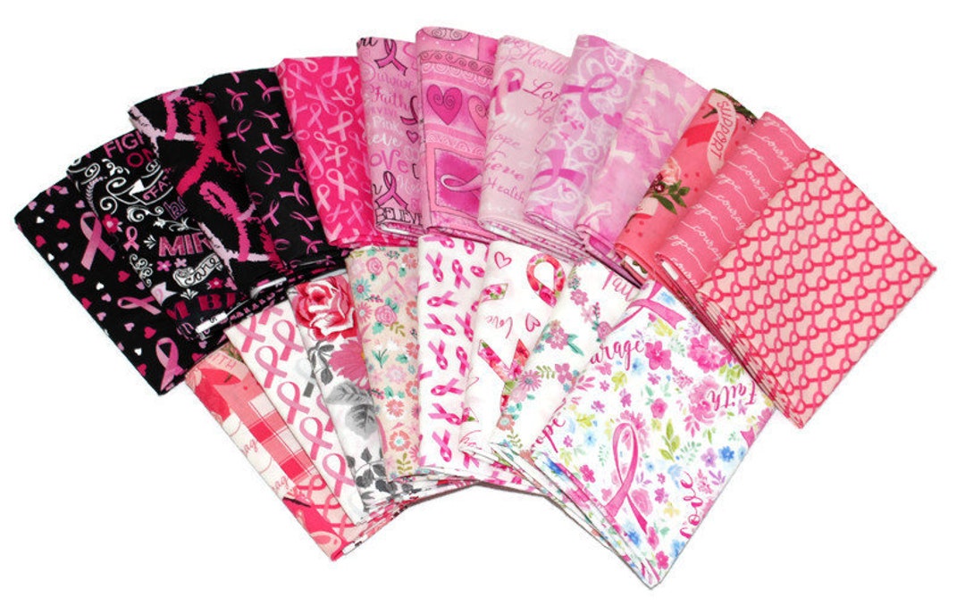 10 Fat Quarters Breast Cancer Awareness Pink Ribbons Survivors Hearts