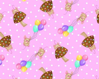 Flannel Mice Dots Mushrooms Balloons Kids Pink AE Nathan Comfy Prints Cotton Flannel Fabric Print by the Yard (N-1044-22) D282.38