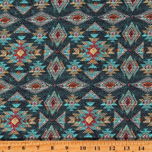 Cotton Cattle Drive Indi Teal Southwestern Tribal Geometric Diamonds Cotton Fabric Print by the Yard (OA595062) D466.56