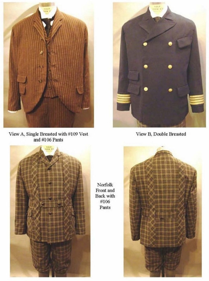Edwardian Sewing Patterns- Dresses, Skirts, Blouses, Costumes     Mens 1860-1900 Sack Jackets Sewing Pattern #116 (Pattern Only) $19.00 AT vintagedancer.com