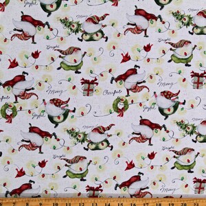 Cotton Gnomes and Lights Christmas Lights Holidays Winter Cream Cotton Fabric Print by the Yard (77503-G550715) D502.66