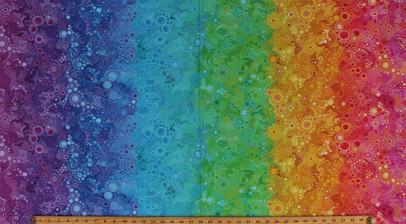 Rainbow Dots Circles Bubbles Effervescence Cotton Fabric Print by Yard D306.15