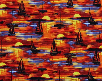 Cotton Batik Sailboats Water Ocean Lake Summer Blue Cotton Batik Fabric  Print by the Yard (MASB44