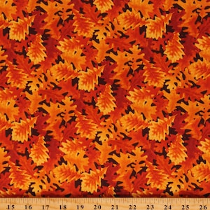 Cotton Autumn Leaves Fall Season Oak Trees Foliage Nature Harvest Whisper Orange Cotton Fabric Print by the Yard (5739-33) D513.44