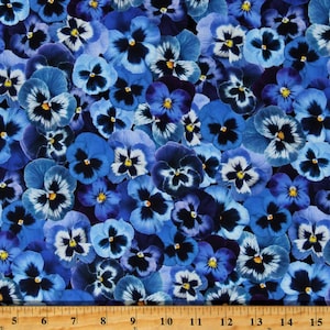 Cotton Packed Pansy Pansy Paradise Pansies Floral Flowers Nature Blue Cotton Fabric Print by the Yard (PANSY-CD1893-MULTI) D582.84
