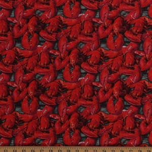 Cotton A La Carte Windham Studios Red Lobsters Seafood Ocean Animals on Gray Wood Grain Cotton Fabric Print by the Yard (51903D-X) D779.72