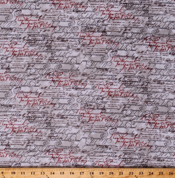 Cotton Writing Words French Multi Cotton Fabric Print by the Etsy
