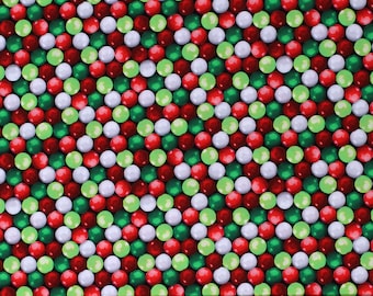 Cotton Festive Gumballs Gum Drops Christmas Candy Balls Candies Red Green White Holidays Cotton Fabric Print by the Yard (12783-99) D402.79
