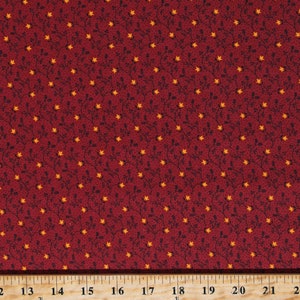 Cotton Tiny Flowers Small Scale Floral Scroll Vines Dots Gold on Red Baltimore Album Cotton Fabric Print by the Yard (A-393-R) D143.09