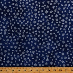Cotton Snowflakes Snow Winter Chrismtas Seasonal Holiday Navy Metallic Cotton Fabric Print by the Yard (V7164-19-NAVY/SILVER) D502.81