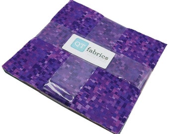 10" Squares - Ombre Squares Colorful Multi-Color Pixels Pixelated-Look Ten-Square Layer Cake Fabric Bundle Quilter's Cotton Precuts M536.33