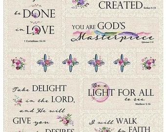 36in X 44in Panel Heart Desires Bible Verses Scriptures Passages Faith Christianity Quotes Floral Natural Cotton Fabric Panel D761.24
