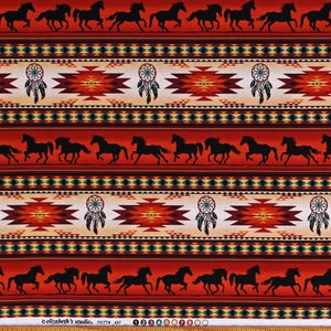 Cotton Southwestern Stripes Horses Dreamcatchers Tribal Designs Tucson Rust Orange Cotton Fabric Print by the Yard (497TERRACOTTA) D462.80