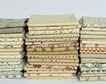 10 Fat Quarters - American Civil War (Neutrals, Creams, LIGHT COLORS ONLY) 1800's Historical Reproduction Quilters Cotton Fabrics (M221.15)