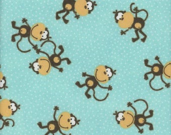 Flannel Jumping Monkeys Pin Dots on Blue Animals Kids Children's Comfy Prints by AE Nathan Cotton Flannel Fabric Print by the Yard (D273.18)